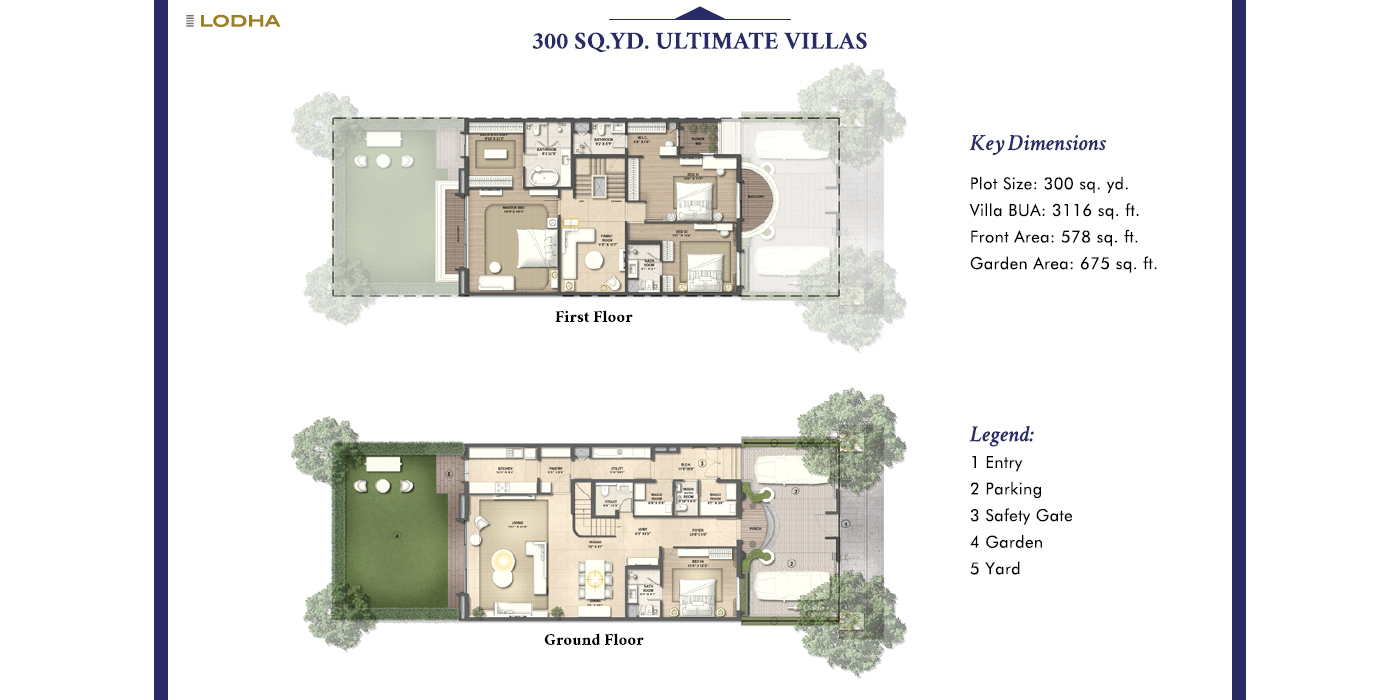 4 BHK (Bungalow + Garden) 2700 Sq. Ft. (Carpet) + Garden Area - 1253 sqft