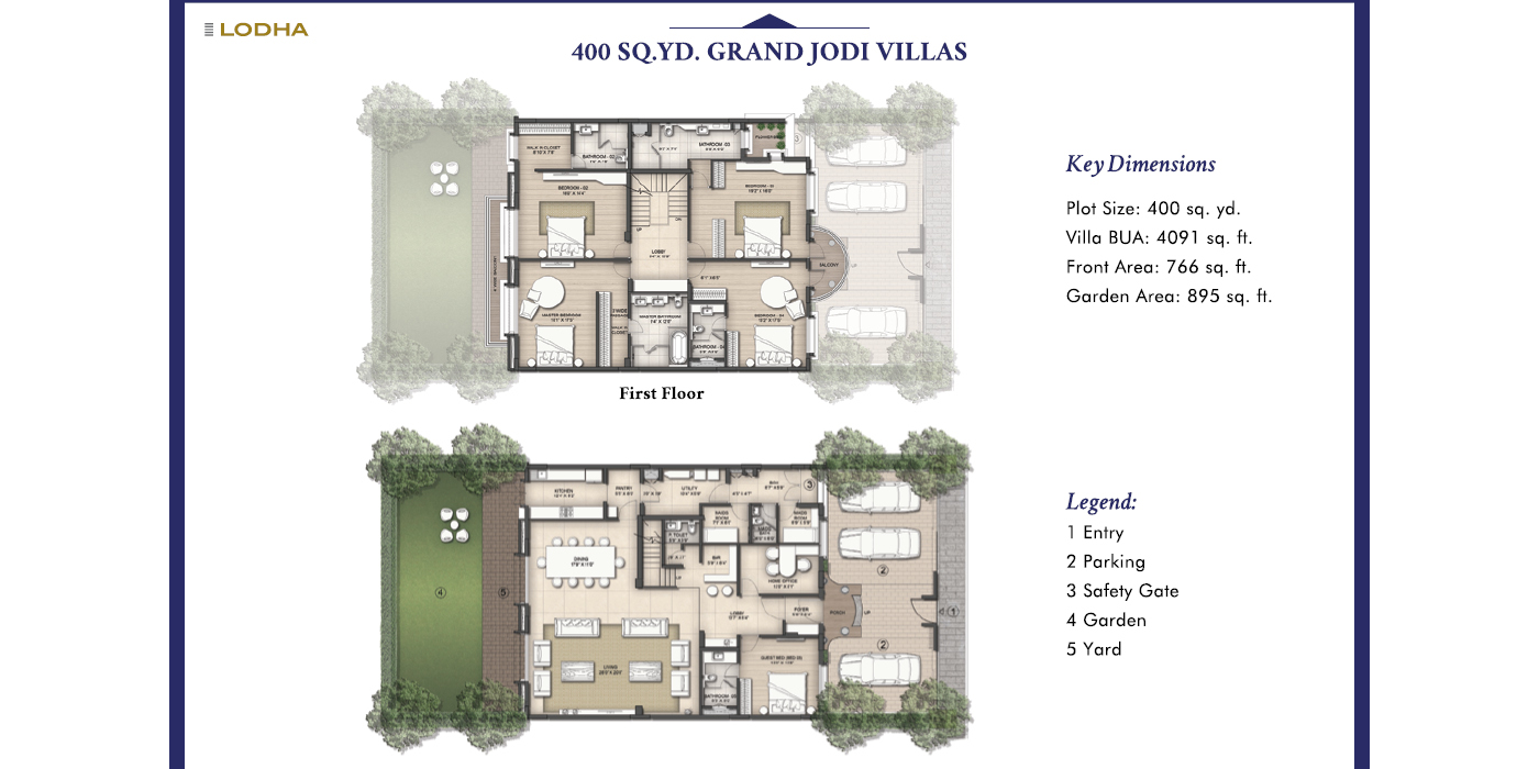 4 BHK (Bungalow + Garden) 3600 Sq. Ft. (Carpet) + Garden Area - 1661 sqft