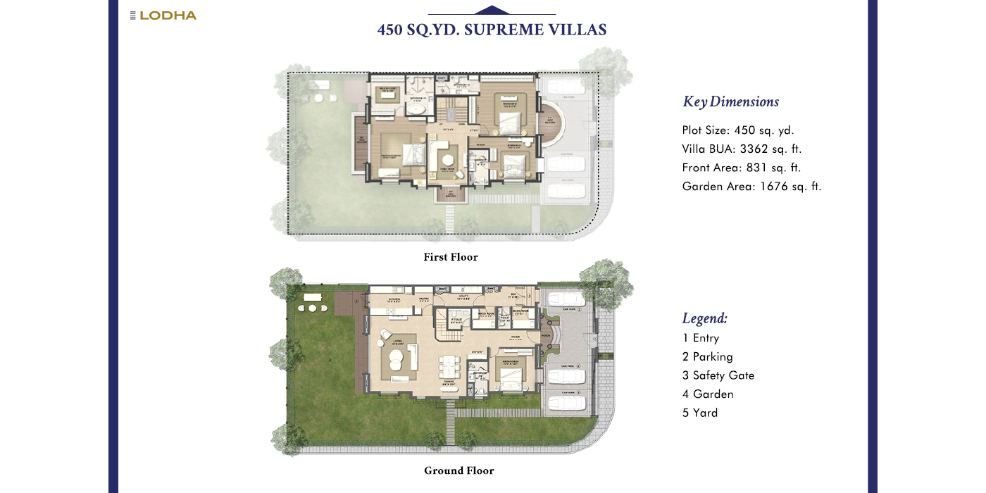 5 BHK (Bungalow + Garden) 4050 Sq. Ft. (Carpet) + Garden Area - 2507 sqft